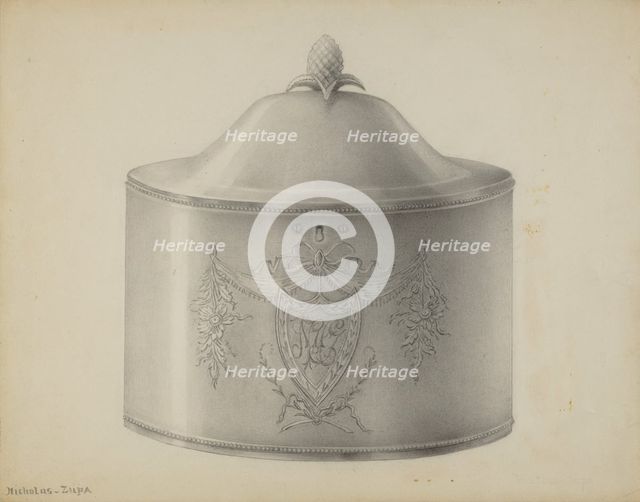 Silver Tea Caddy, c. 1937. Creator: Nicholas Zupa.