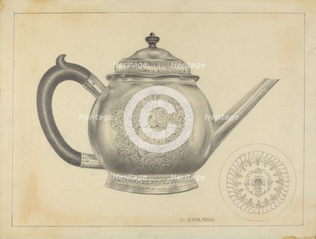 Silver Teapot, 1935/1942. Creator: Vincent Carano.