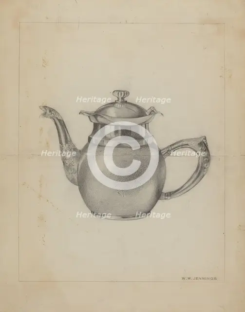 Silver Teapot, 1935/1942. Creator: Walter W. Jennings.