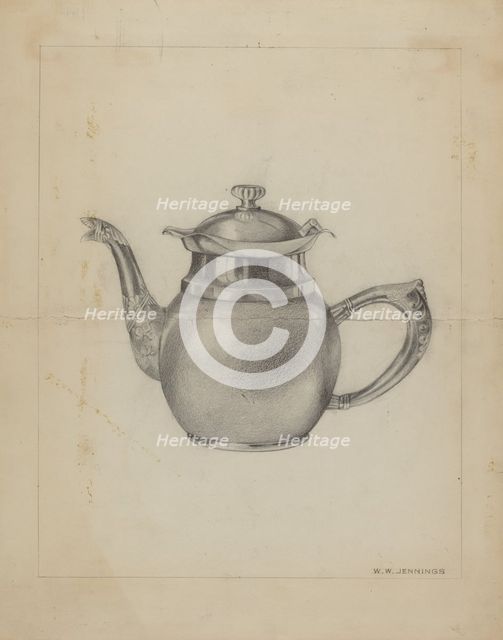 Silver Teapot, 1935/1942. Creator: Walter W. Jennings.