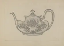 Silver Teapot, 1935/1942. Creator: Arthur Wegg