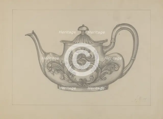 Silver Teapot, 1935/1942. Creator: Arthur Wegg.