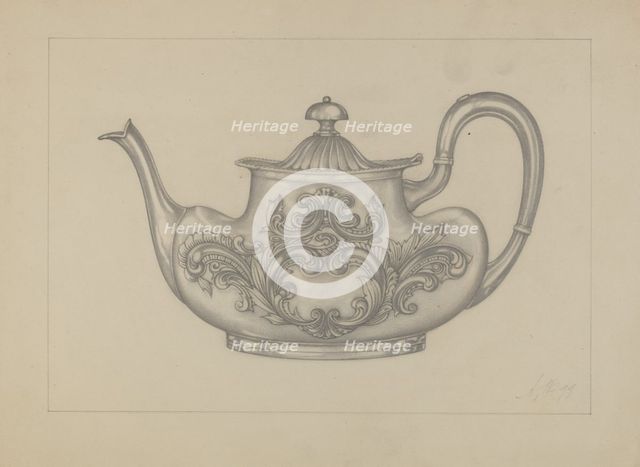 Silver Teapot, 1935/1942. Creator: Arthur Wegg.