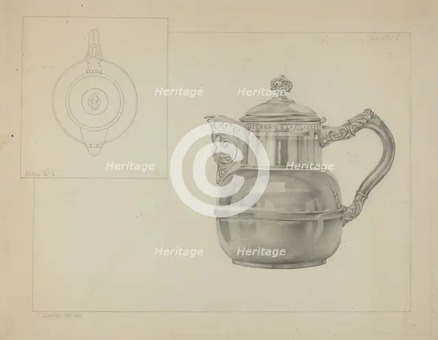 Silver Teapot, 1935/1942. Creator: Carmel Wilson.