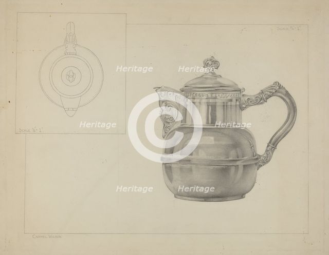 Silver Teapot, 1935/1942. Creator: Carmel Wilson.