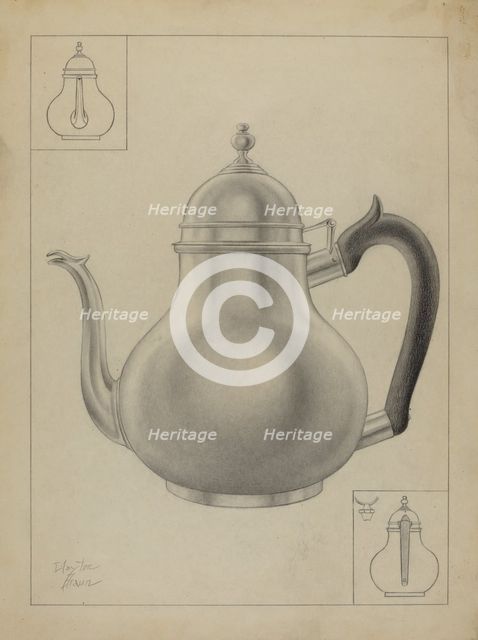 Silver Teapot, 1935/1942. Creator: Clayton Braun.