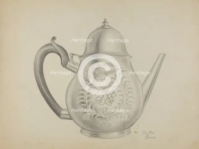 Silver Teapot, 1935/1942. Creator: Clayton Braun.