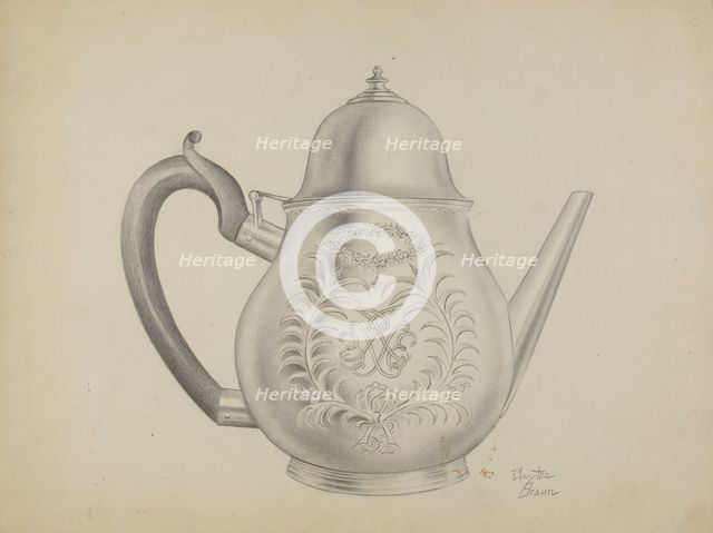 Silver Teapot, 1935/1942. Creator: Clayton Braun.