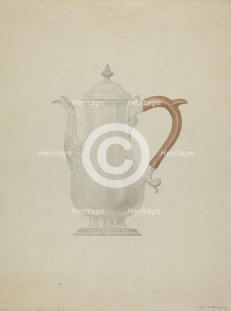 Silver Teapot, 1935/1942. Creator: David P. Willoughby.