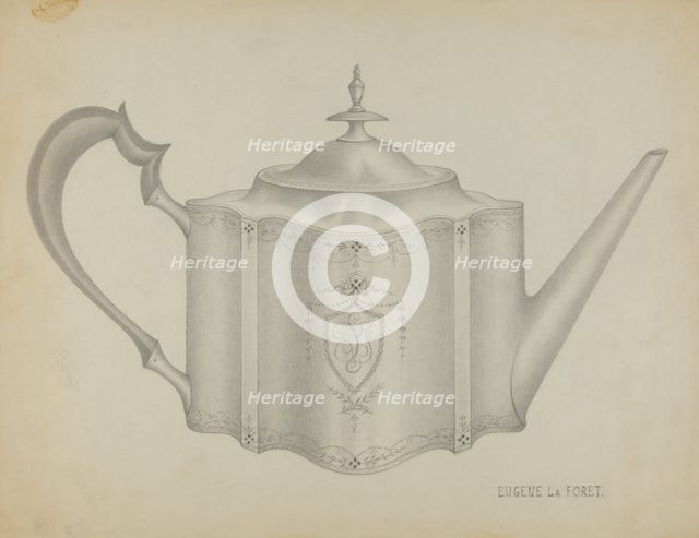 Silver Teapot, 1935/1942. Creator: Eugene La Foret.