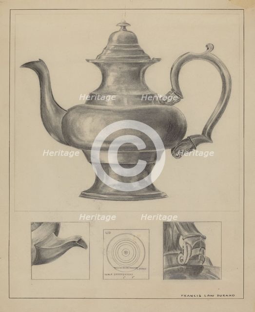 Silver Teapot, 1935/1942. Creator: Francis Law Durand.