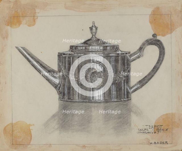 Silver Teapot, 1935/1942. Creator: Herman Bader.