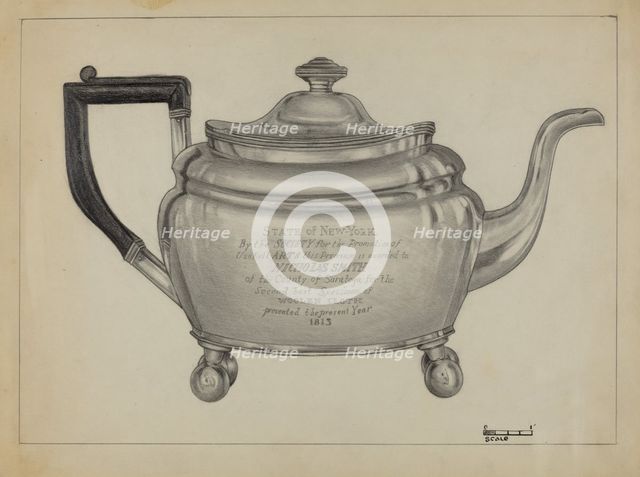 Silver Teapot, 1935/1942. Creator: Michael Fenga.