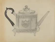 Silver Teapot and Tray, c. 1936. Creator: Isidore Steinberg