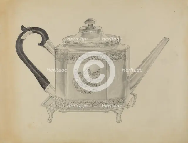 Silver Teapot and Tray, c. 1936. Creator: Isidore Steinberg.
