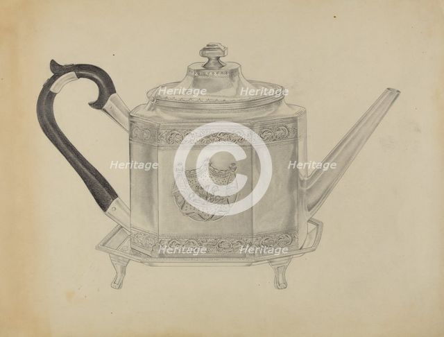 Silver Teapot and Tray, c. 1936. Creator: Isidore Steinberg.