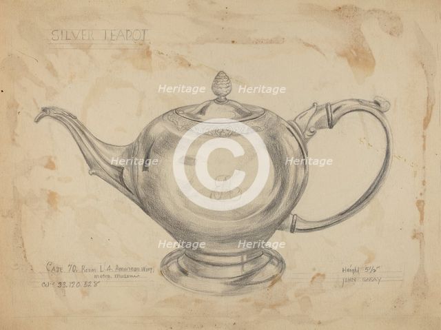 Silver Teapot, c. 1935/1942. Creator: John Garay.
