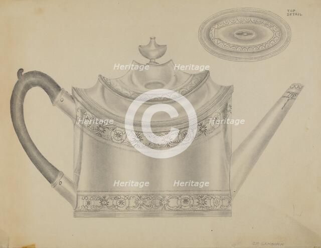 Silver Teapot, c. 1936. Creator: Gordon Sanborn.