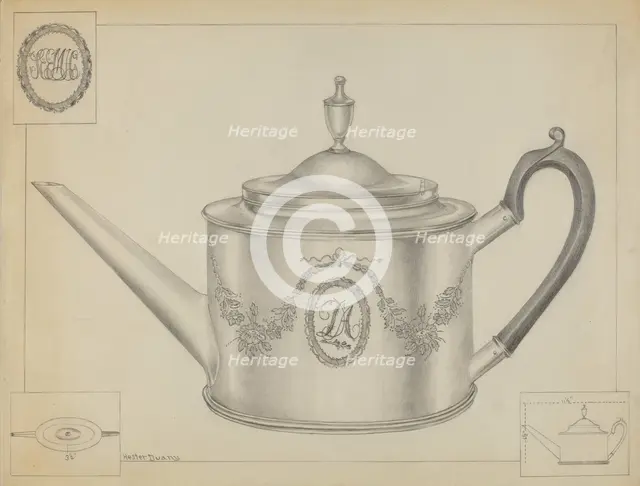 Silver Teapot, c. 1936. Creator: Hester Duany.