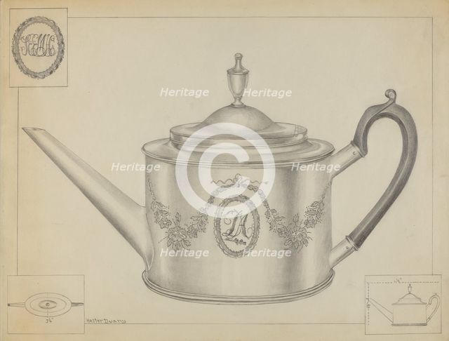 Silver Teapot, c. 1936. Creator: Hester Duany.