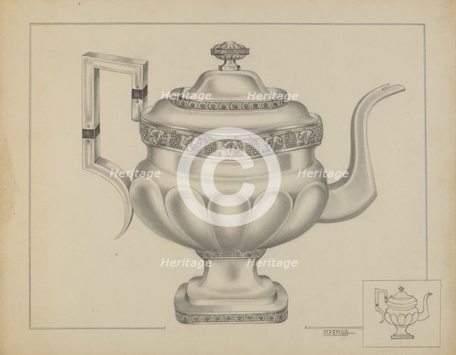 Silver Teapot, c. 1936. Creator: Michael Fenga.