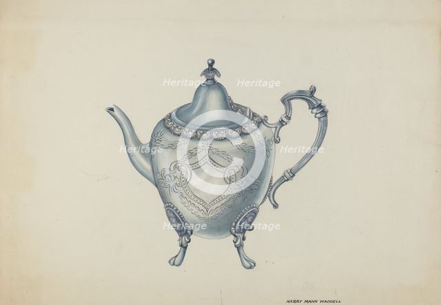 Silver Teapot, c. 1937. Creator: Harry Mann Waddell.