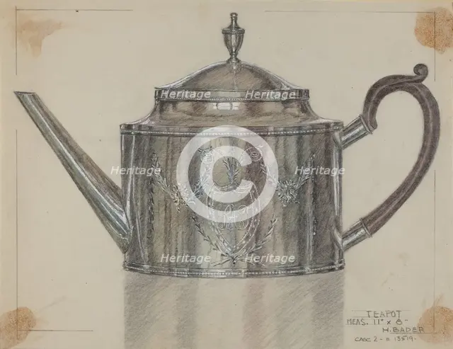 Silver Teapot, c. 1937. Creator: Herman Bader.