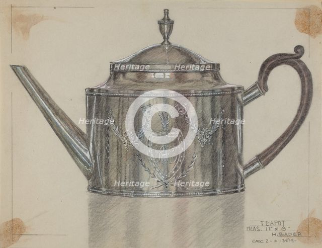 Silver Teapot, c. 1937. Creator: Herman Bader.
