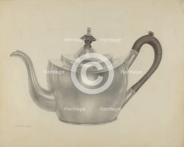 Silver Teapot, c. 1938. Creator: Dorothy Dwin.