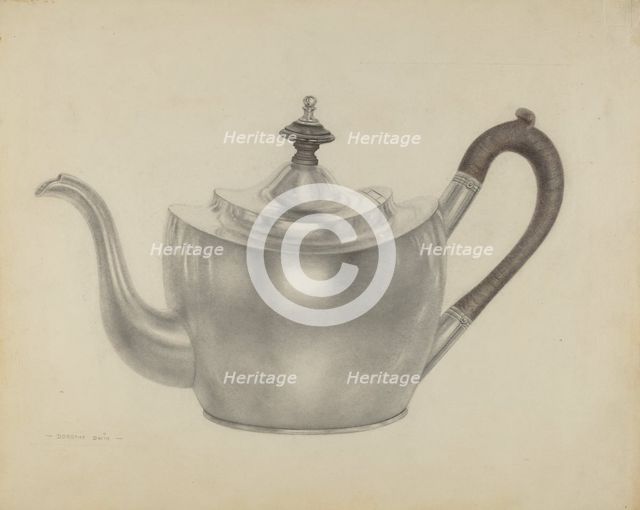 Silver Teapot, c. 1938. Creator: Dorothy Dwin.