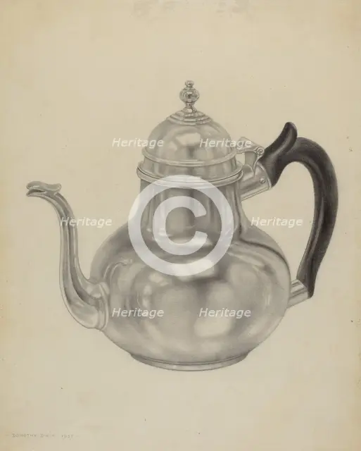Silver Teapot, c. 1938. Creator: Dorothy Dwin.