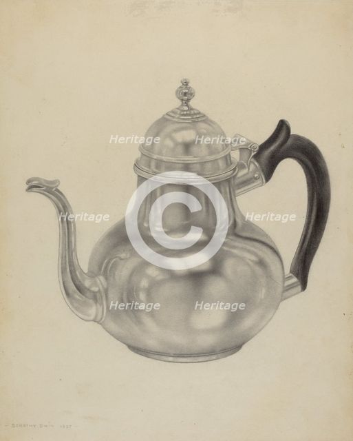 Silver Teapot, c. 1938. Creator: Dorothy Dwin.