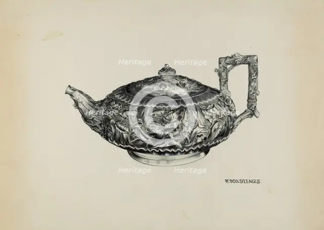 Silver Teapot, c. 1938. Creator: Florence Hastings.