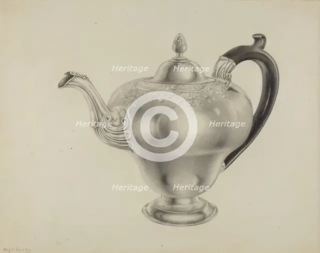 Silver Teapot, c. 1938. Creator: Hester Duany.