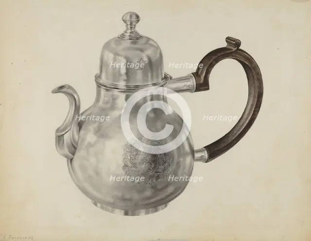 Silver Teapot, c. 1938. Creator: Leo Drozdoff.