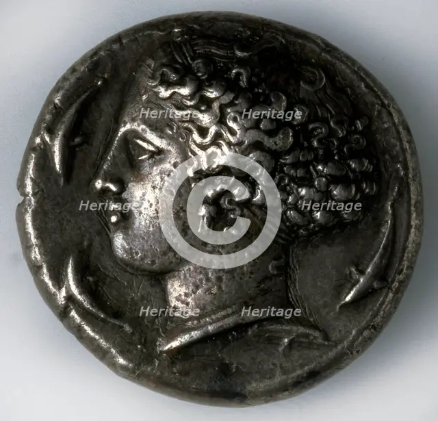 Silver tetradrachma from Syracuse (obverse: a goddess with dolphins), 5th-4th century BC. Artist: Unknown