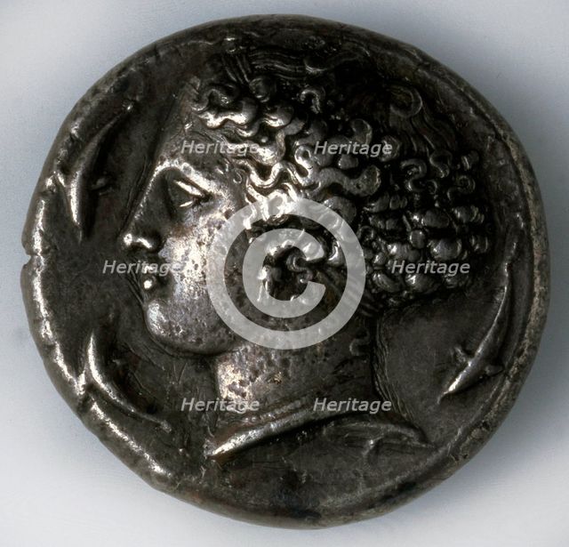 Silver tetradrachma from Syracuse (obverse: a goddess with dolphins), 5th-4th century BC. Artist: Unknown
