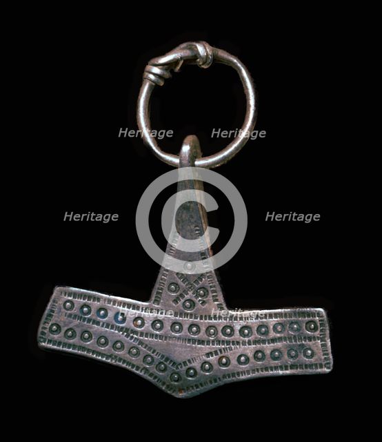 Silver Viking 'Thor's Hammer' amulet, 9th century Artist: Unknown