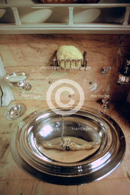 Silver wash bowl, Royal Coach, National Railway Museum, York, North Yorkshire. Creator: Tony Evans.