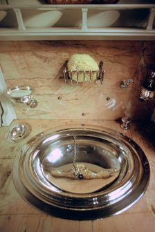 Silver wash bowl, Royal Coach, National Railway Museum, York, North Yorkshire. Creator: Tony Evans
