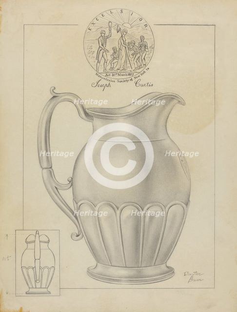 Silver Water Pitcher, c. 1936. Creator: Clayton Braun.