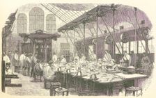 Silversmiths at work at the Christophle Flatware Factory in Paris, pub. 1875. Creator: Edmond Morin (1824 - 1882)