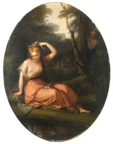 Silvia, decorating herself with flowers while observed by Daphne, 1783. Creator: Kauffmann, Angelika (1741-1807)