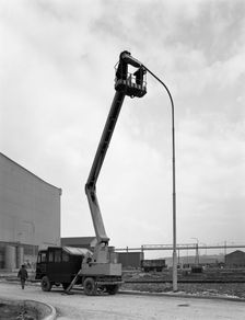 Simon cherry picker, Park Gate Iron & Steel Co, Rotherham, South Yorkshire, 1964. Creator: Michael Walters