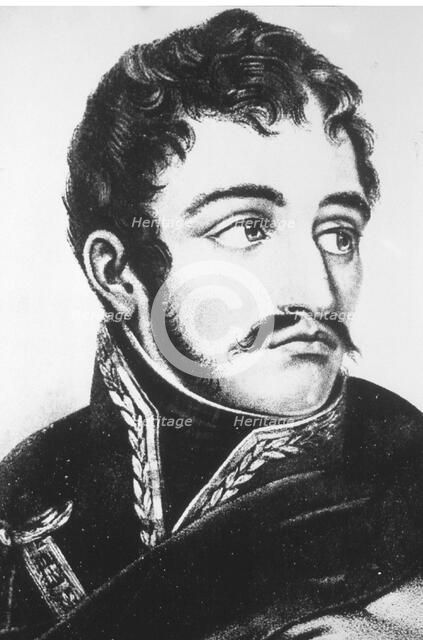 Simon Bolivar 'The Liberator' (1783-1830), military and American independence hero, in a drawing …