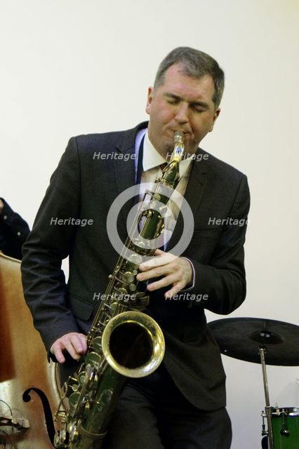 Simon Spillett, NJA fundraising gig, Loughton, Essex,  February 11, 2017 Artist: Brian O'Connor.