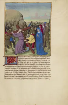Simon the Cyrene Assisting Christ on the Way to Calvary, about 1480-1490. Creators: Master of Guillaume Lambert, Workshop of Master of Guillaume Lambert