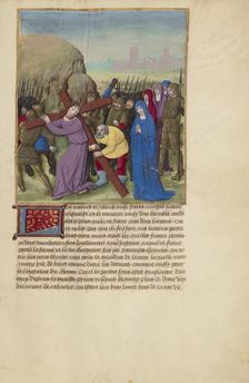 Simon the Cyrene Assisting Christ on the Way to Calvary, about 1480-1490. Creators: Master of Guillaume Lambert, Workshop of Master of Guillaume Lambert