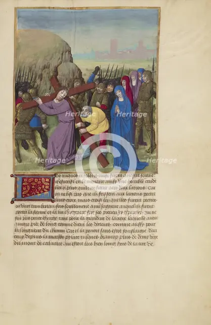 Simon the Cyrene Assisting Christ on the Way to Calvary, about 1480-1490. Creators: Master of Guillaume Lambert, Workshop of Master of Guillaume Lambert.