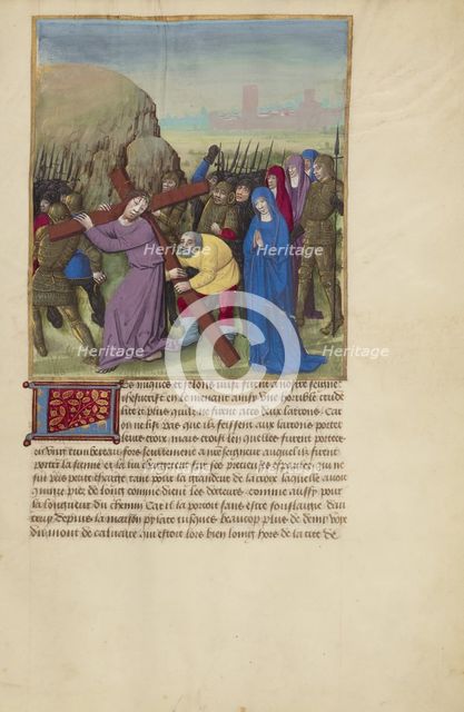 Simon the Cyrene Assisting Christ on the Way to Calvary, about 1480-1490. Creators: Master of Guillaume Lambert, Workshop of Master of Guillaume Lambert.